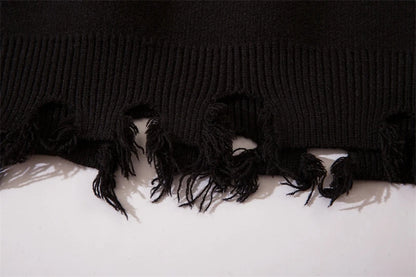 Half High Collar Goth Women Men Sweaters Oversized Long Sleeve Knitted Pullovers Y2k Men Ripped Sweater Harajuku Streetwear Tops Street King Limited