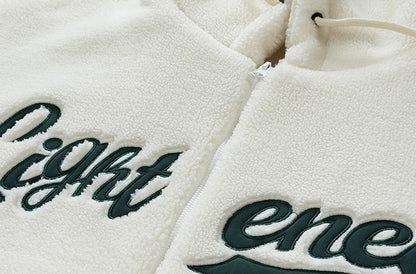 men fleece jackets and coats casual letter embroidery hairy zipper hooded outerwear warm streetwear parkas loose bomber jacket unique default style 3472