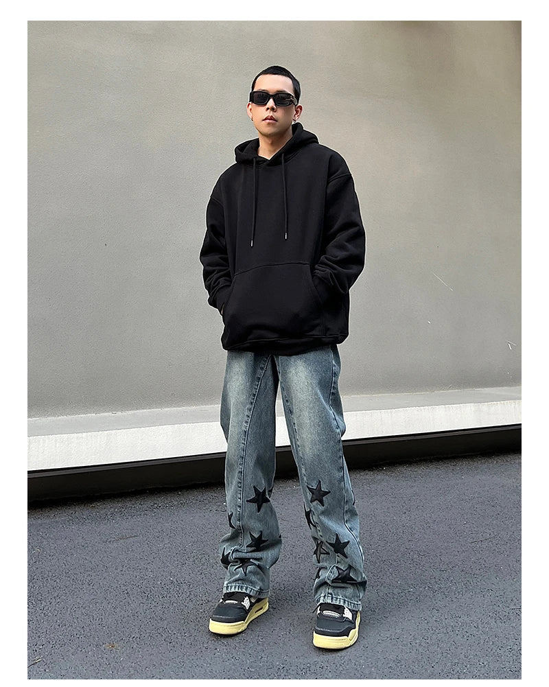 mens high street stars embroidery denim jean pants casual loose straight jeans hip hop y2k unisex pants streetwear joggers unique joggers style 2923