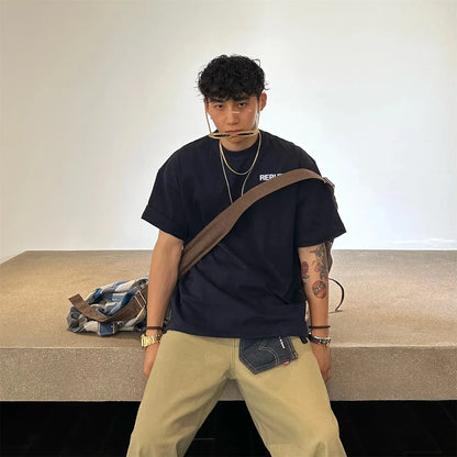 24ss REPUTE Basic Solid Casual Oversized 260g Good quality Cotton Street Style Tops T-Shirts Street King Limited