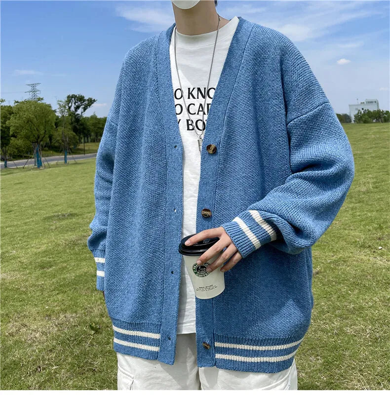 2023 British Retro Cardigan Sweater New Korean Harajuku Academic Knitted Sweater Pullover Hip Hop Streetwear Loose Knitwear Tops Street King Limited