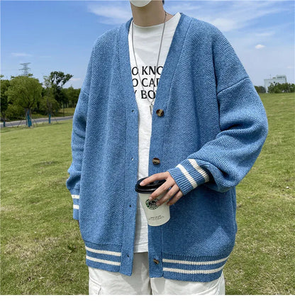 2023 British Retro Cardigan Sweater New Korean Harajuku Academic Knitted Sweater Pullover Hip Hop Streetwear Loose Knitwear Tops Street King Limited