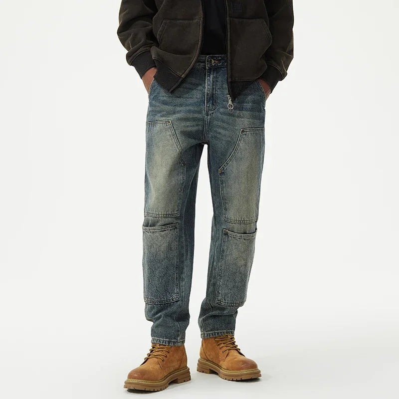 men streetwear fashion loose casual plus size denim harem jeans pant cityboy retro splice pocket cargo jeans trousers 40 38 combat utility trousers