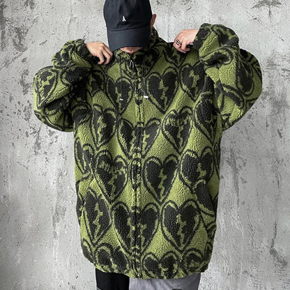 winter lambswool coat men casual streetwear grimace print parka hip hop grain fleece coat loose college warm outwear unisex new urban fashion pants