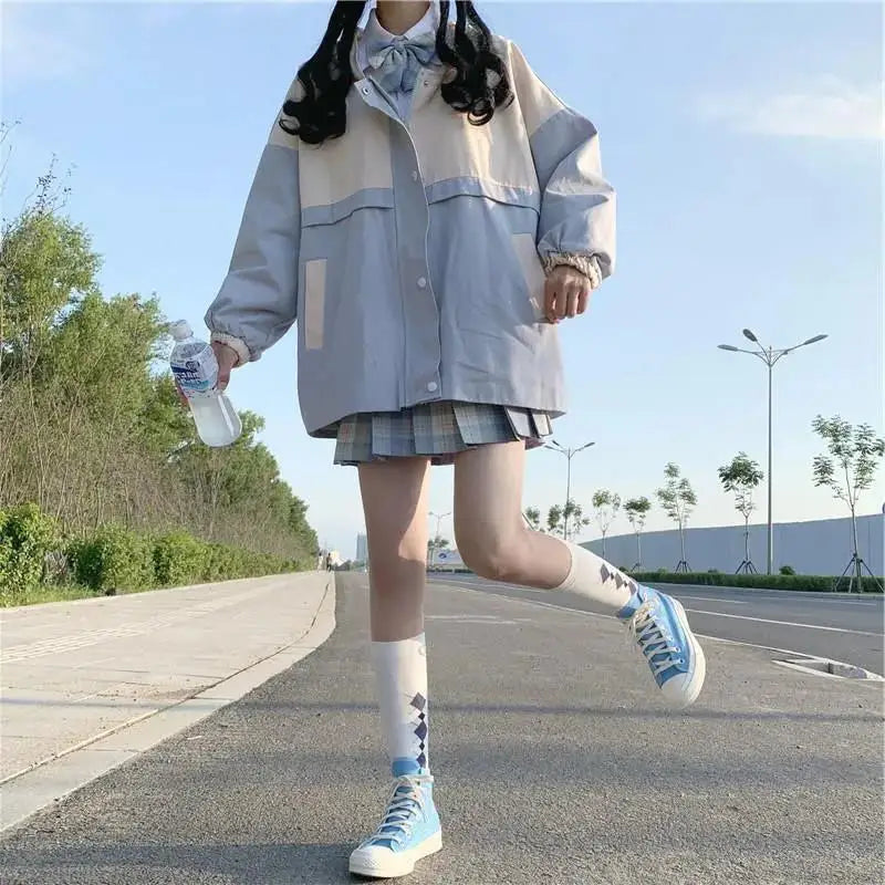 s 3xl basic jackets women patchwork design all match preppy style casual outerwear with hat daily harajuku streetwear clothing unique default style 4643