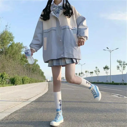 s 3xl basic jackets women patchwork design all match preppy style casual outerwear with hat daily harajuku streetwear clothing unique default style 4643