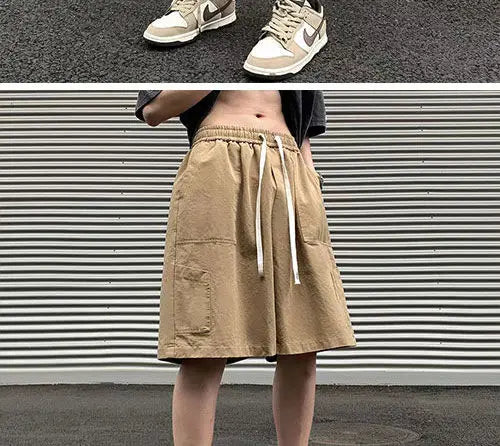Korean Khaki Cargo Shorts for Men and Women in Summer Y2K Japanese Retro Casual Wide-leg Harajuku Trendy Sports Shorts Street King Limited