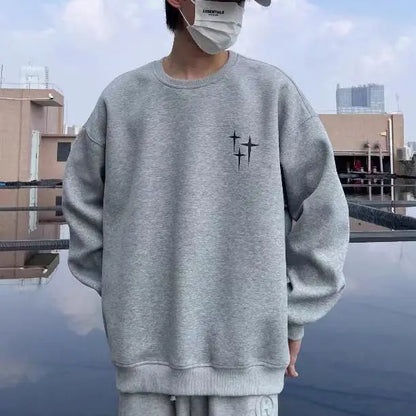 Trendy Korean Personalized Street Sweatshirt Men American Fashion Brand High Street Hip Hop Letter Round Neck Long Sleeved Top Street King Limited