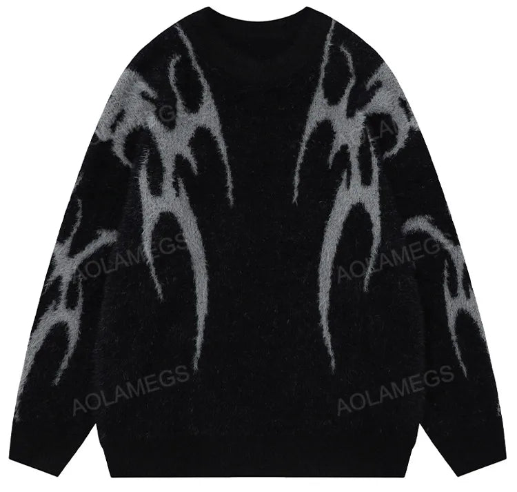 Men Sweater Harajuku High Street Winter Warm Knitted Coat Oversized Thorn Pattern Top Loose Gothic Punk Pullover Street King Limited