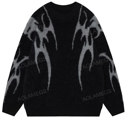 Men Sweater Harajuku High Street Winter Warm Knitted Coat Oversized Thorn Pattern Top Loose Gothic Punk Pullover Street King Limited