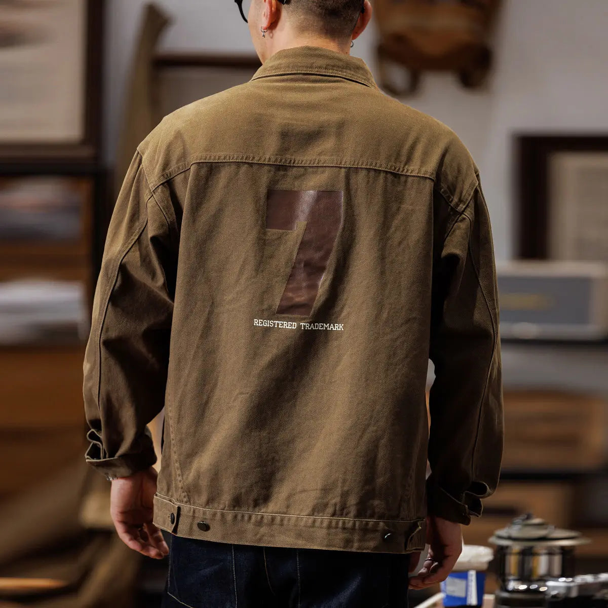 american retro workwear jacket for boys loose spring and autumn high street japanese style khaki casual trendy denim jacket tops unique jeans style 4878