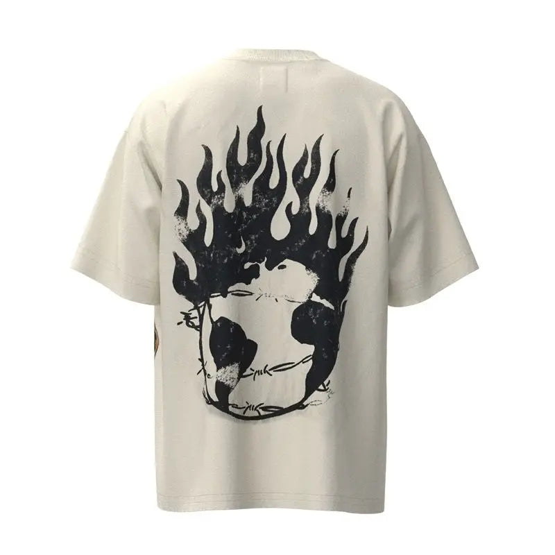 European and American dark skull print European and American high street loose short-sleeved T-shirt for men and women, trendy Street King Limited
