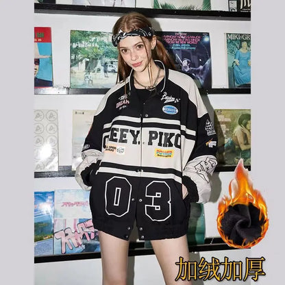 Spring and Autumn American letter printed motorcycle baseball jacket street style racing couple style goth  denim jacket women Street King Limited
