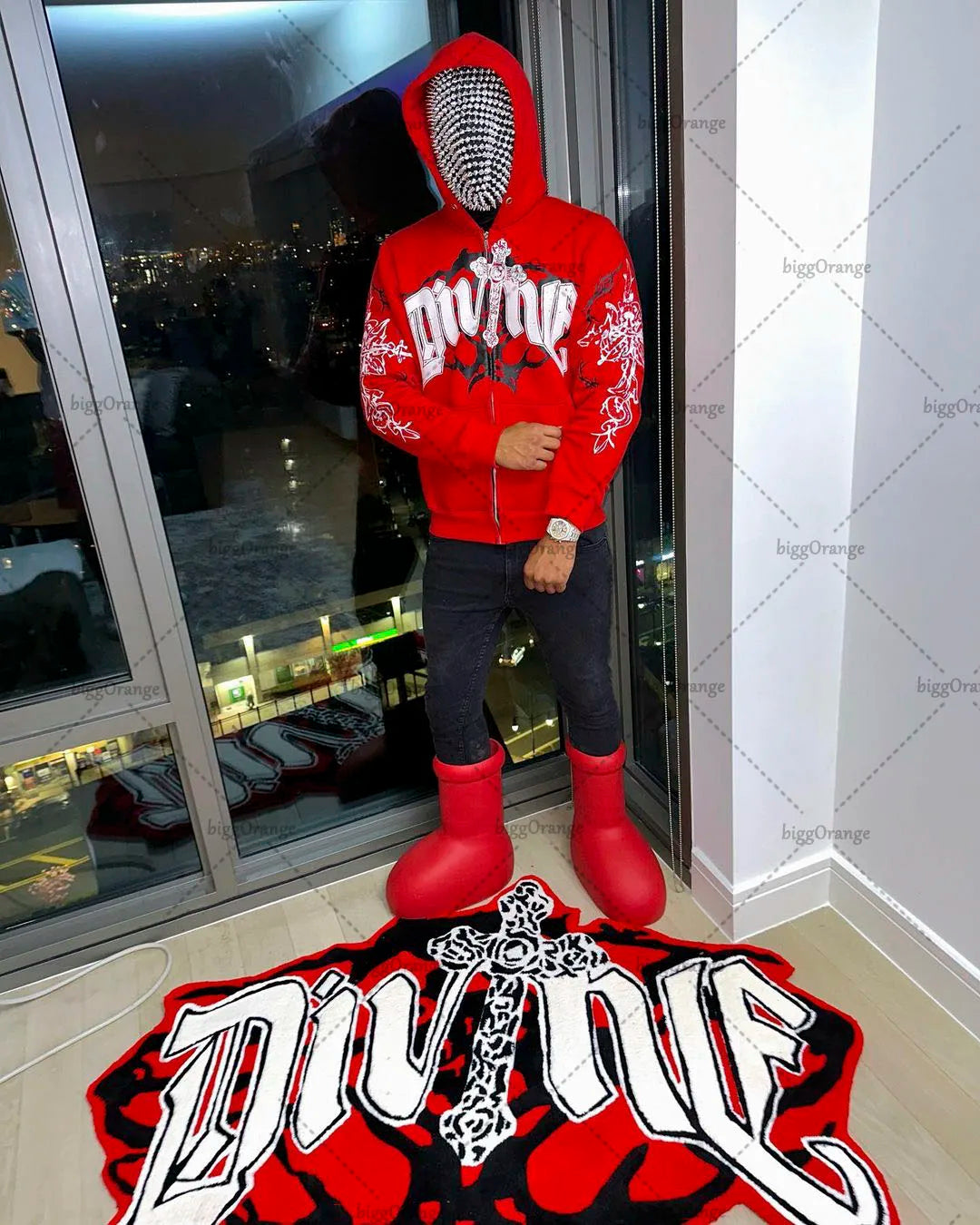 American street fashion jacket cross letter printing oversized sweater men Y2K retro loose all-match casual zipper hoodie women Street King Limited