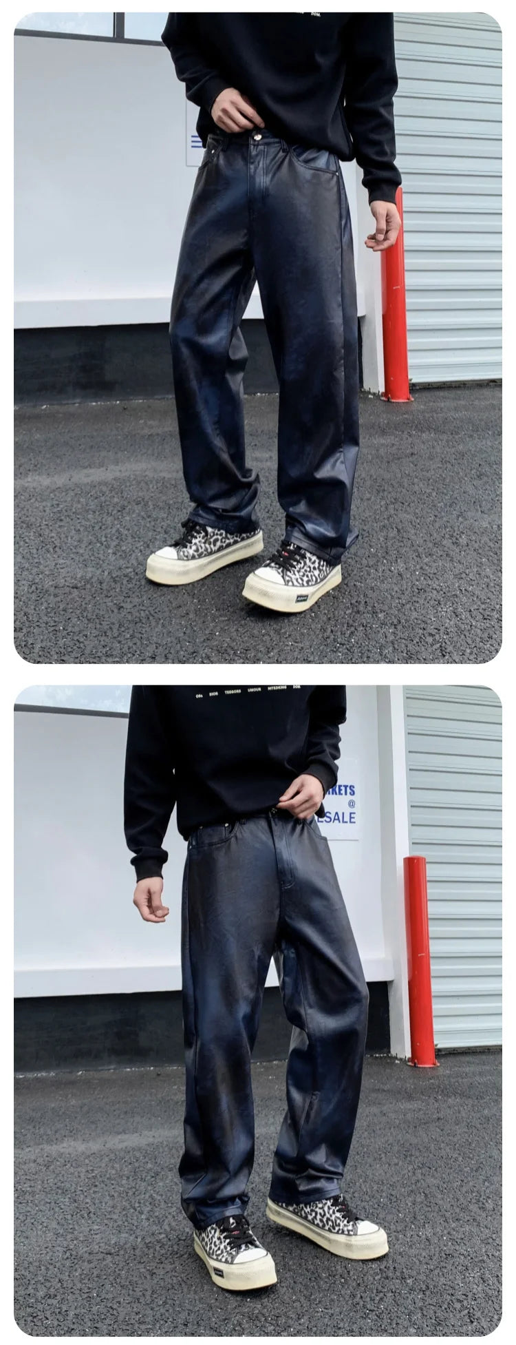 men streetwear fashion hip hop punk gothic vibe casual straight leather pant man y2k trousers motorcycle pants stage clothing unique default style 2309
