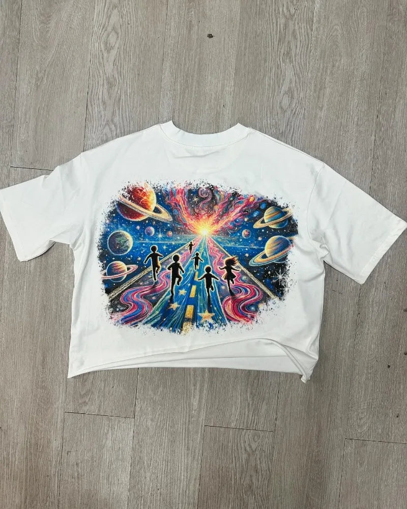 2024 Summer Colorful Cartoon Pattern Printed T-Shirt Men's Y2K Harajuku Casual Versatile Street Hip-Hop Round Neck Short Sleeve Street King Limited