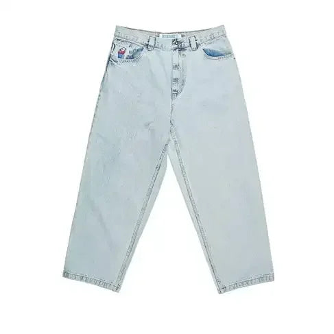 y2k cartoon embroidery retro blue baggy jeans hip hop gothic streetwear polar big boy jeans mens womens fashion wide leg trouser stacked flare jeans