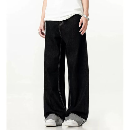 men women streetwear fashion loose casual wide leg straight black denim jeans pant boyfriend y2k baggy jeans trousers unique jeans style 2254
