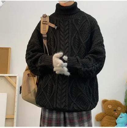 Retro turtleneck sweater for men in autumn and winter loose and versatile high street sweater trendy brand ins casual jacket top Street King Limited