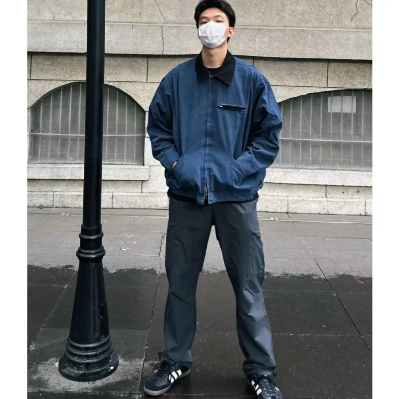 american trendy tooling mens jackets vintage solid distressed bomber coats patchwork zipper pocket high street short outwear summer street shorts