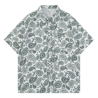 Men Short Sleeve Shirts Paisley Printed Blouses American Retro Oversize Casual Summer Tops High Street Lapel Shirts Unisex Street King Limited