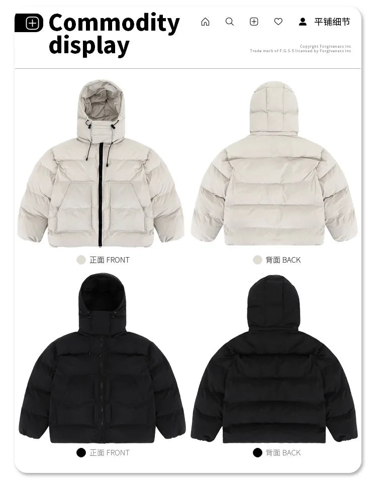 2024AW windproof warm turtleneck slant cut pocket detachable hooded cotton suit Street King Limited