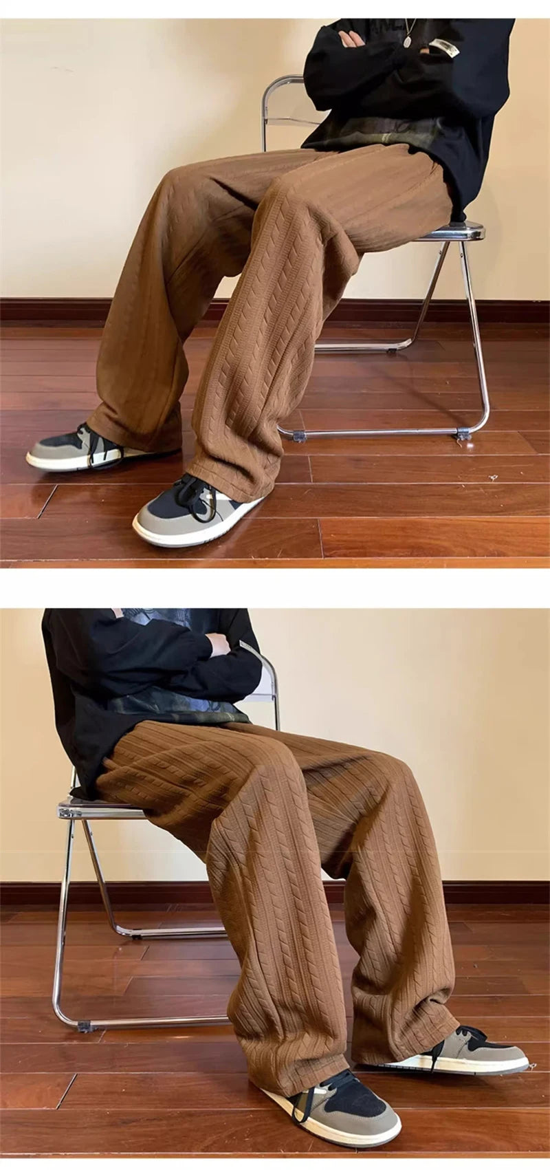 autumn waffle foam striped design pants for men new high street wide leg straight trousers casual y2k vintage pantalones hombre unique default style 102