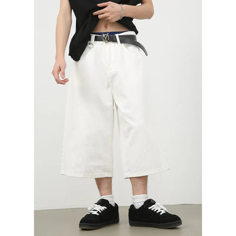 men summer streetwear fashion loose casual wide leg denim calf length jeans pants male vintage jeans baggy hosen pants urban skinny jeans