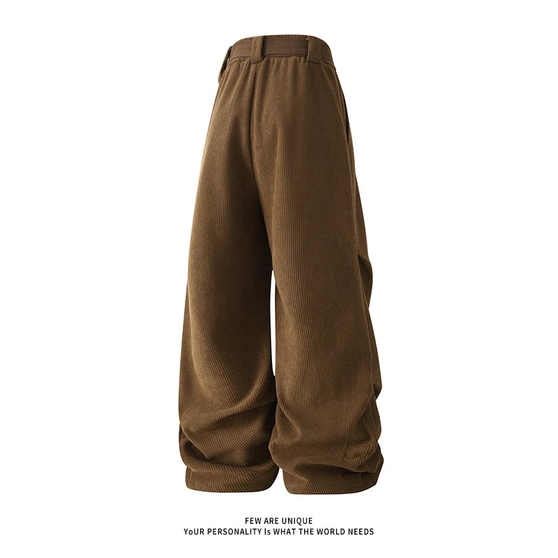 winter mens wide leg straight sweatpants korean fashion warm fleece track pants male casual thermal trousers with long belt streetwear sweatpants