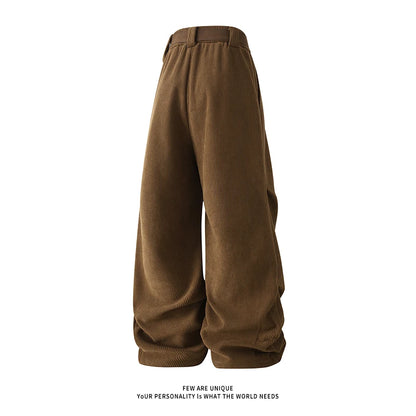 winter mens wide leg straight sweatpants korean fashion warm fleece track pants male casual thermal trousers with long belt streetwear sweatpants