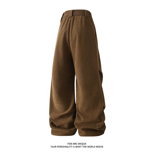 winter mens wide leg straight sweatpants korean fashion warm fleece track pants male casual thermal trousers with long belt streetwear sweatpants
