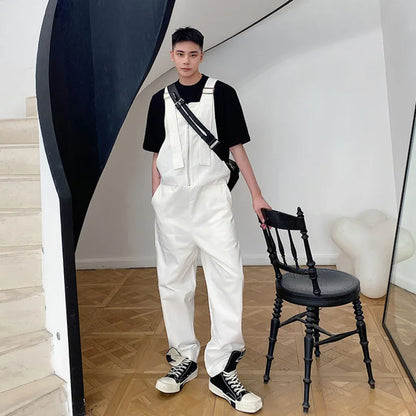 Trendy Men's Shoulder Strap Jumpsuit Pants Washed Loose Fitting Workwear Pants Multi Pocket Streetwear Cargo Suspenders Pants Street King Limited