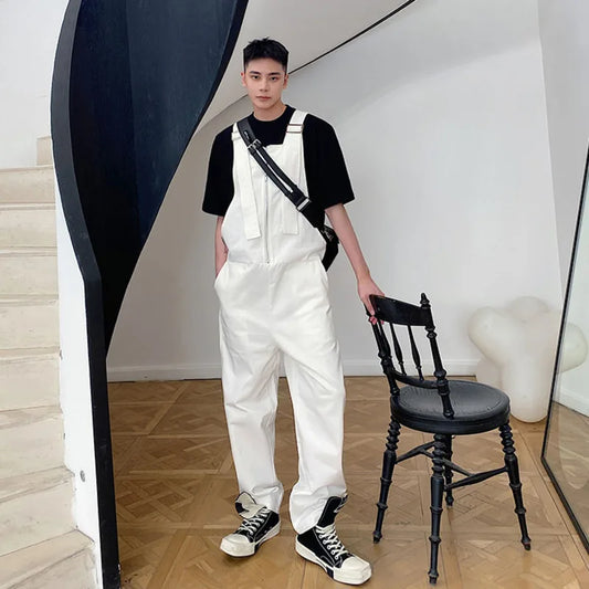 Trendy Men's Shoulder Strap Jumpsuit Pants Washed Loose Fitting Workwear Pants Multi Pocket Streetwear Cargo Suspenders Pants Street King Limited