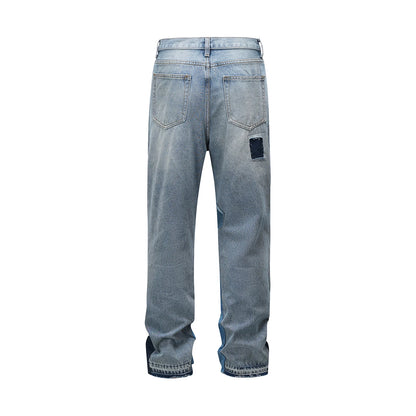 high street patchwork hole ripped baggy jeans for men straight pocket washed distressed casual denim trousers oversized urban skinny jeans