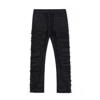 retro hole ripped distressed jeans for men straight washed harajuku hip hop loose denim trousers vibe style casual jean pants unique jeans style 4837