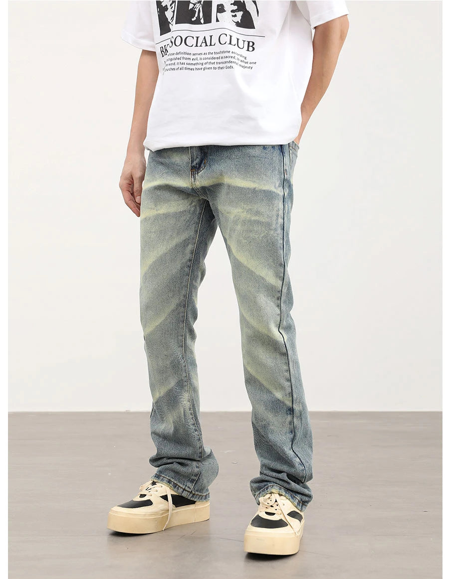 retro striped washed denim jeans flare pants unisex hip hop fashion streetwear harajuku loose straight y2k mens jeans joggers unique joggers style 3382