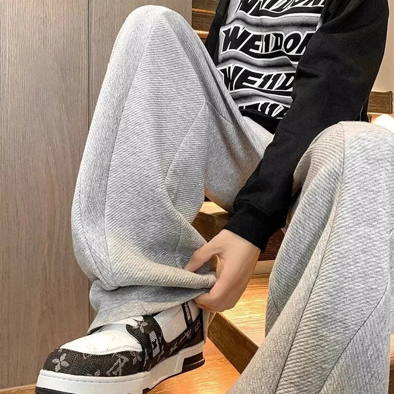 winter mens gray thickened straight leg sweatpants 2025 high street baggy drape pants korean fashion y2k casual trousers relaxed fit joggers