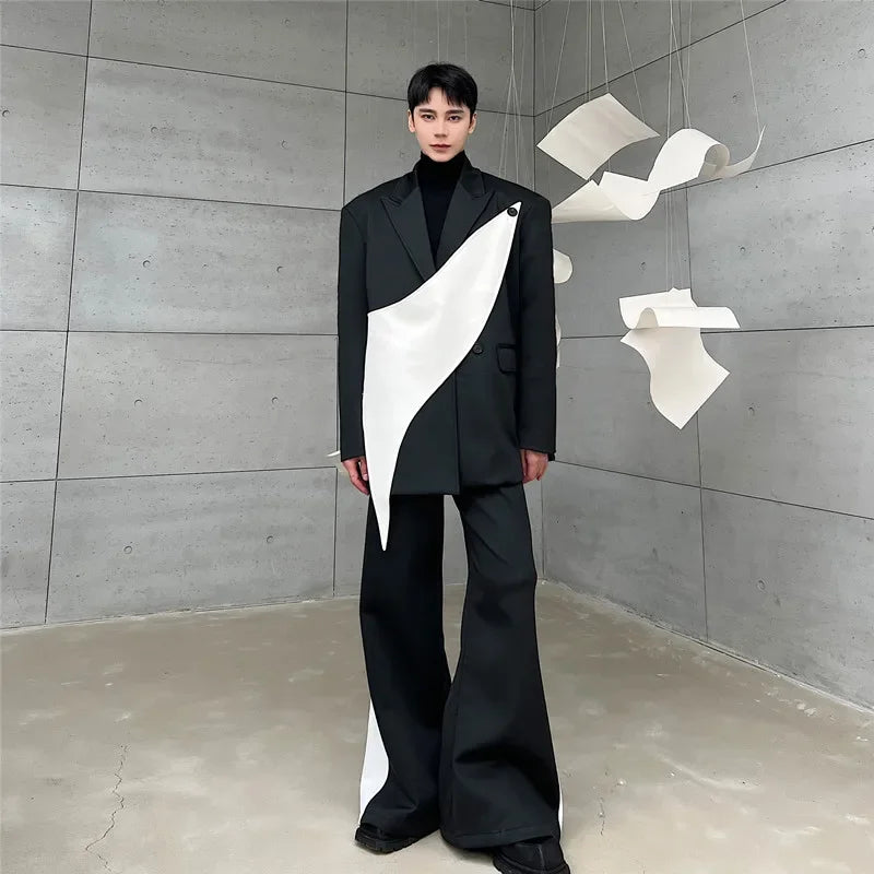 flare pants men vintage fashion casual bell bottom trousers male streetwear net celebrity long pants stage costume minimalist street pants