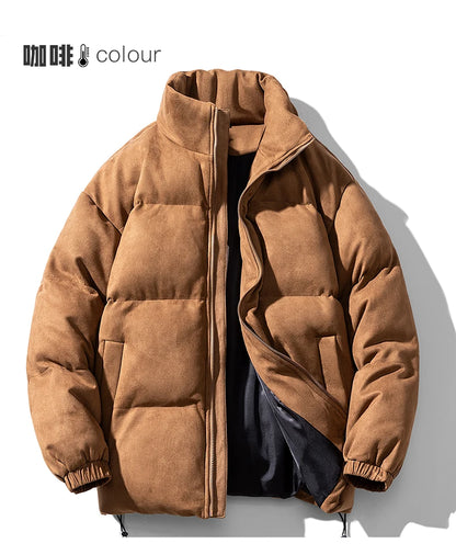 Streetwear Men's Winter Harajuku Fashion Jacket Parkas Bubble Jacket Oversize Warm Solid Coat Faux Suede Puffer Jacket Street King Limited
