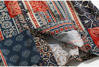Korean Hawaiian Cuban collar retro printed shirt men American handsome simple casual versatile loose beach short-sleeved shirt Street King Limited
