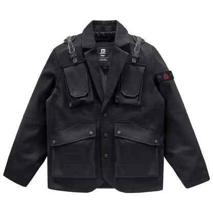 2024 new in workwear suit with multiple pockets jacket korean version motorcycle medium length jackets for men streetwear clean everyday pants