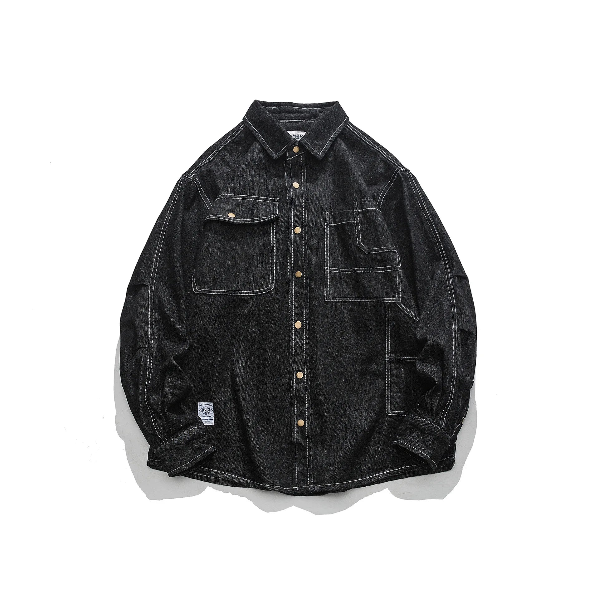Vintage Men's Spring And Autumn New Washed Distressed Denim Shirt Jacket Loose Casual Long-Sleeved Coat Jacket Street King Limited