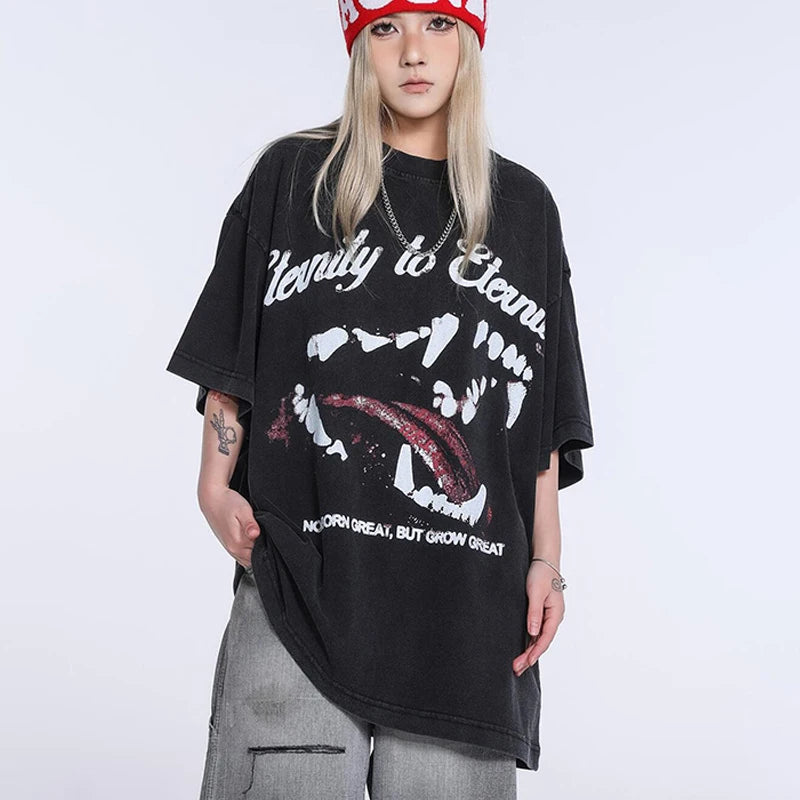 Black White Blue SAINT T-shirt Men Woman Good Quality Vintage Cartoon Pattern Printing Loose Casual Top Tees Street King Limited