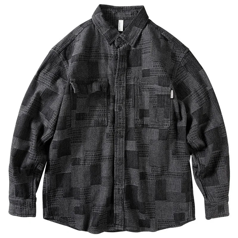 Heavy Denim Shirt Men's Long Sleeve Loose Japanese Retro Washed Distressed Shirt Men's Top Plaid Thickened Jacket Street King Limited