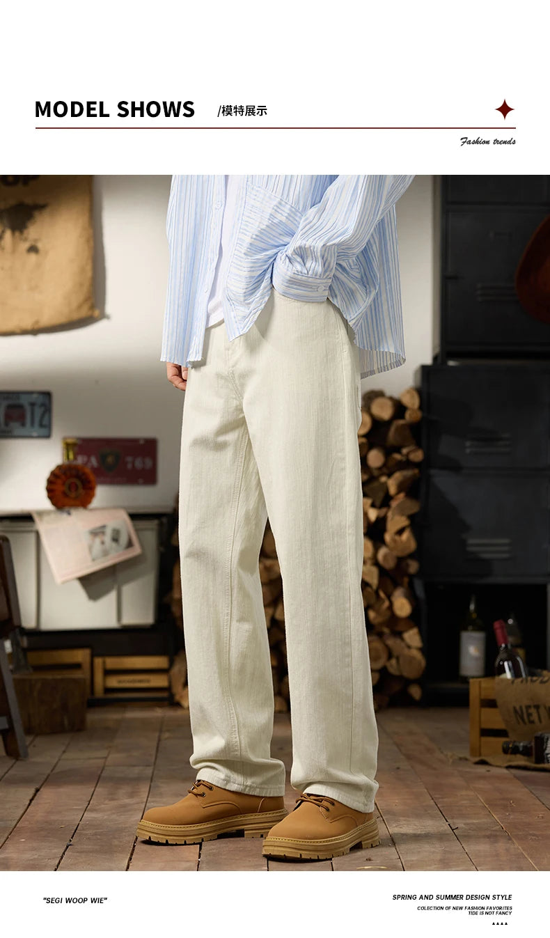men classic fashion vintage casual loose plus size 28 42 straight white soft denim jeans pant cityboy jeans long trousers man unique jeans style 2000
