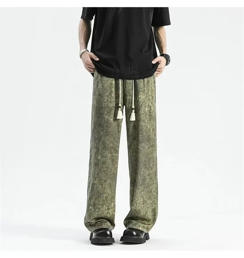 2024 goth tie dye corduroy pants mens autumn baggy wide leg straight casual trousers women drawstring hip hop y2k sweatpants unique joggers style 1357