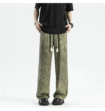 2024 goth tie dye corduroy pants mens autumn baggy wide leg straight casual trousers women drawstring hip hop y2k sweatpants unique joggers style 1357