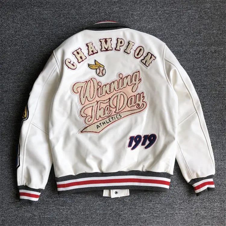 Leather Jacket Men Motorcycle Luxury Designer Embroidery Short Biker Baseball Jackets Y2k Streetwear Winter Bomber Coat White Street King Limited