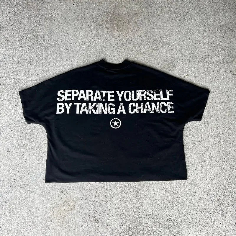 American Trendy Gothic Punk Letter Printed Oversized T-Shirt Men's Y2K Street Hip-Hop Loose Versatile Casual Cotton Top Street King Limited