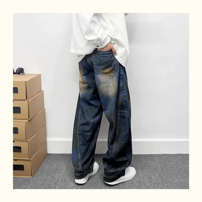 autumn hip hop graffiti painted baggy jeans mens y2l streetwear wide leg denim pants punk fashion distressed gradient jean unique jeans style 269